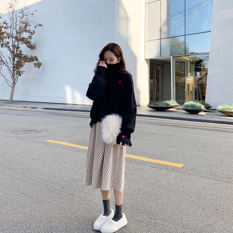 Pofulove Soft girl sweater women's sweater loose mesh red knitted sleeves are pretty fairy cute