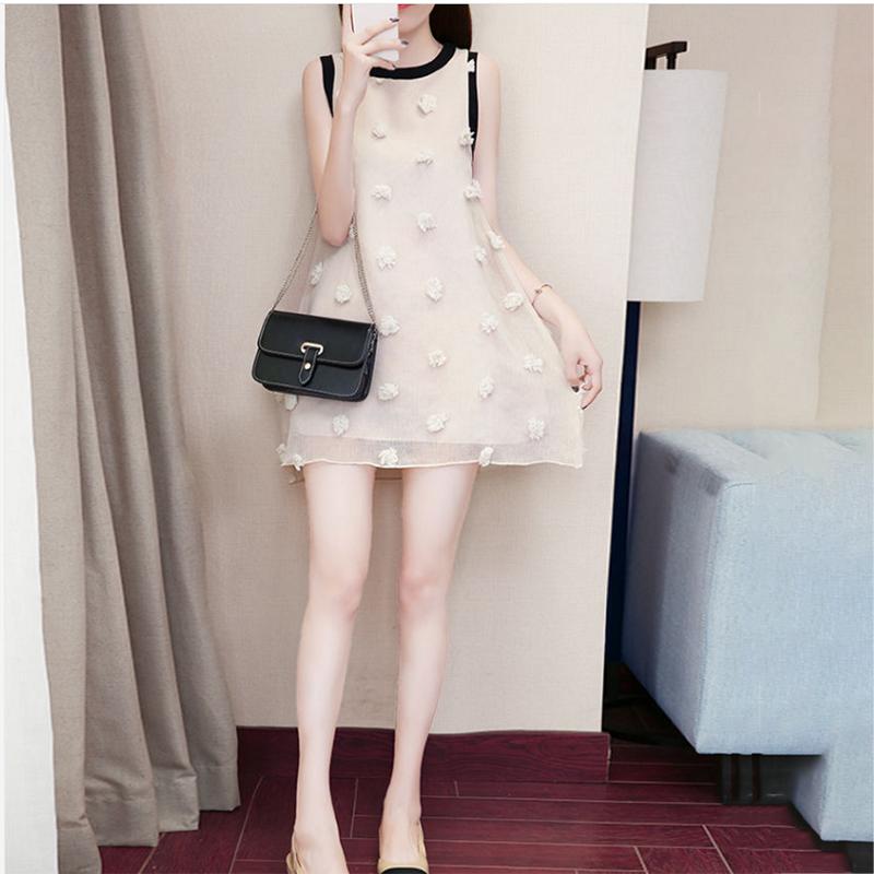 Bow Chiffon Vest Women's Summer Dress Sleeveless Round Neck Above The Knee  Home Dating Party Daily Wear