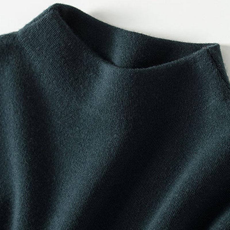 Women's knitted dress winter high neck slim long pullover sweater dress with belt