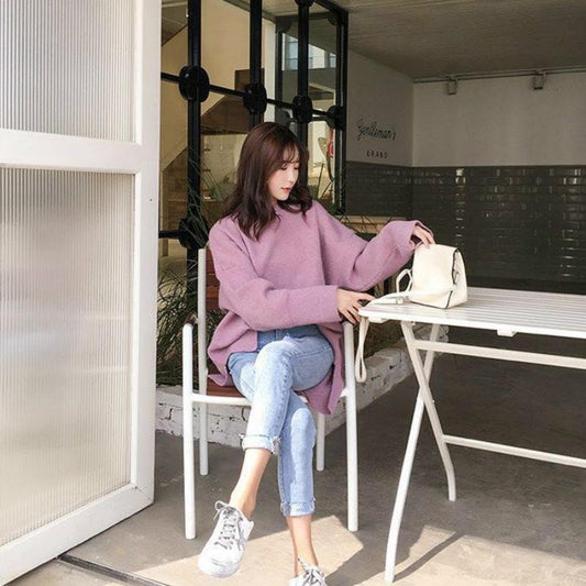 Pofulove autumn and winter new student lazy wind sweater women loose net red large size sweater shirt