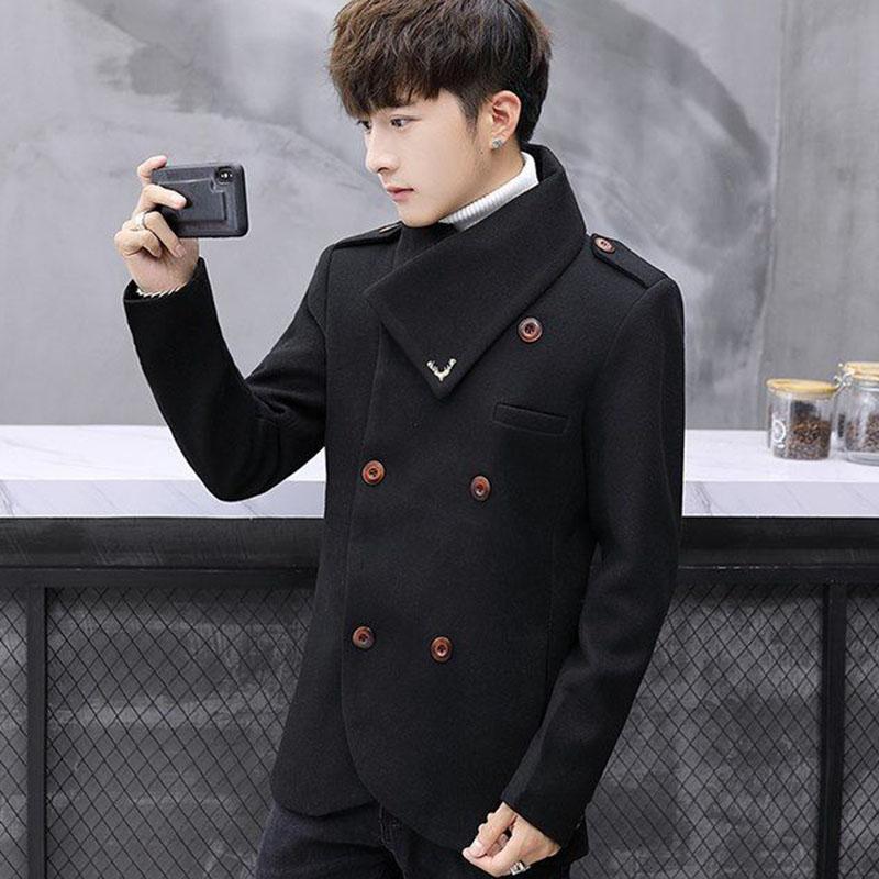 Autumn and Winter Small Windbreaker Male Korean Style Trend Personality Handsome Slim Short Coat Male Woolen Coat