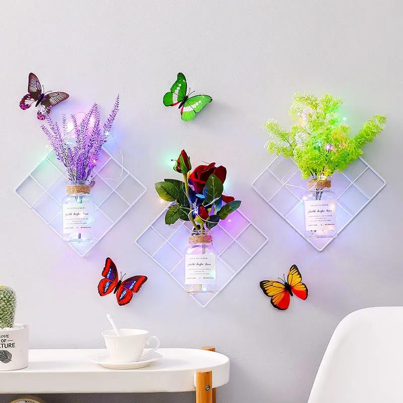 Art Flower Arrangement Plastic Artificial Flower Decoration Wall-mounted Flower Stand with Colorful Light Strip