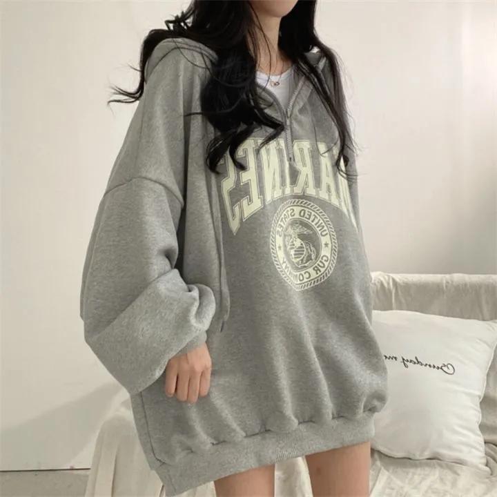 Women's Hooded Sweater Zipper Cardigan Jacket Spring and Autumn Thin Section Loose Bf Lazy Wind Large Size Long-sleeved Pullover Sweatshirts