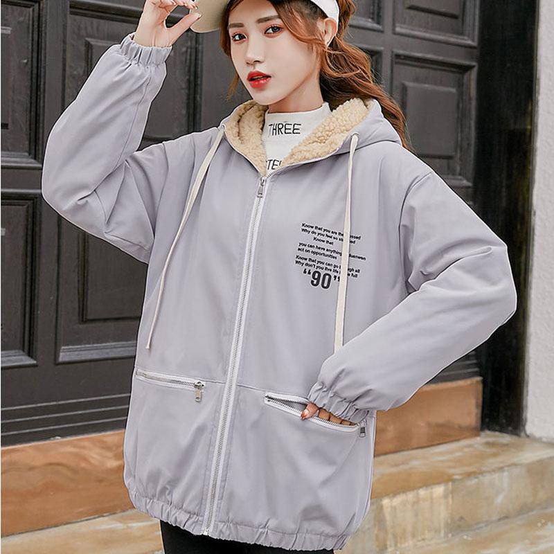 Winter Plus Velvet Thick Casual Cotton Clothes Loose Korean Style Short Jacket Hooded All-match Female Parkas