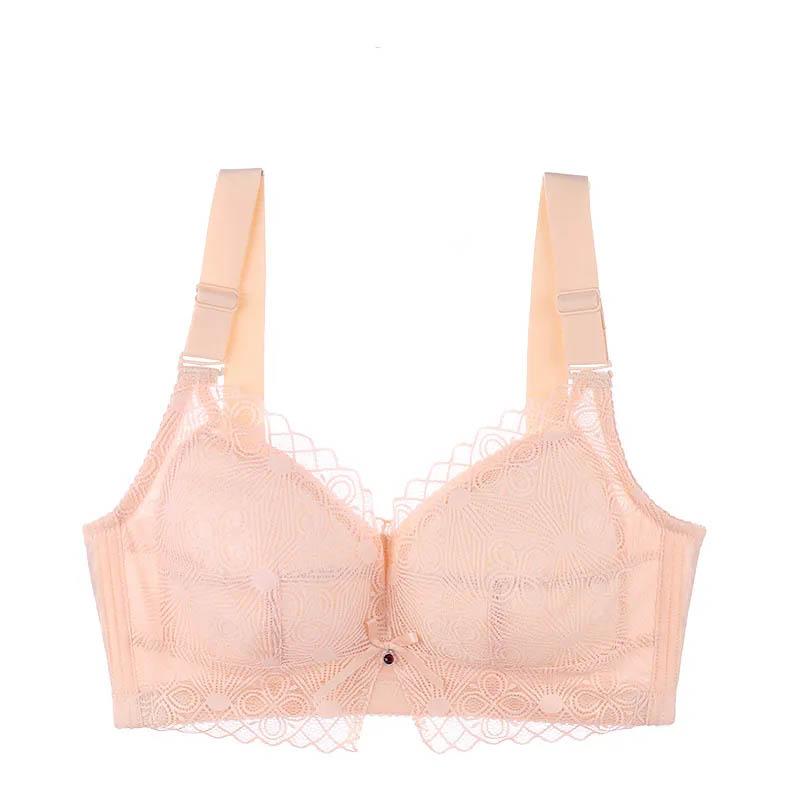 Ultra-thin Underwear Women's Large Size No Steel Ring No Sponge Big Breasts Show Small Full Cup Sexy Lace Breathable Side Adjustable Bra