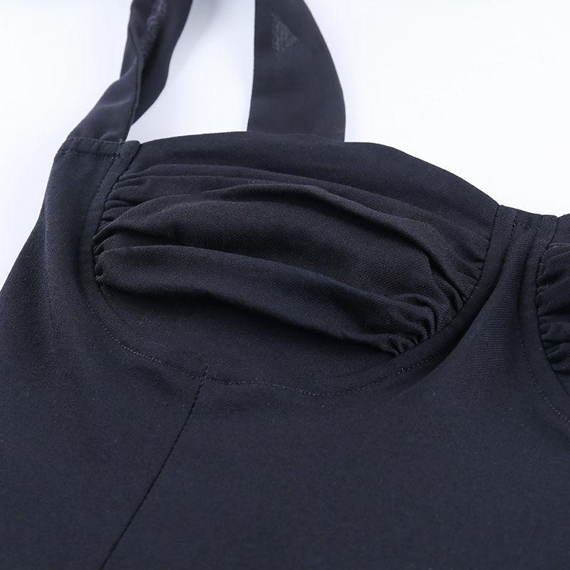 European American Style Sexy Sling Dress Female Summer Slim Pure Color Folds Hip Skirt Was Thin Short Skirt