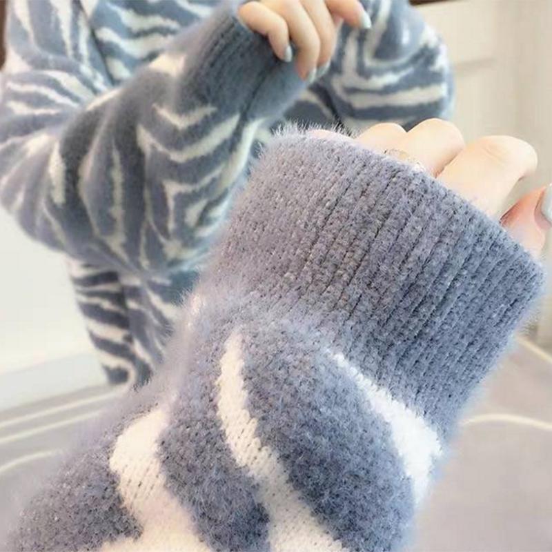 Pofulove Women's Autumn and Winter New Loose Pullover Lazy Sweater High-quality Mink Wool Sweater
