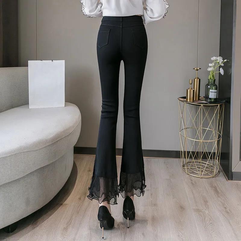 WTEMPO Lace Ruffle Summer Women Casual Ladies Flare Long Pants Bell Bottoms Large Size S-XXXL Trousers