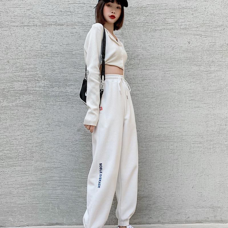 Cotton White Sports Pants Women's Spring and Autumn Models Loose and Thin Casual Pants Women's Harem Pants Women's Health Pants