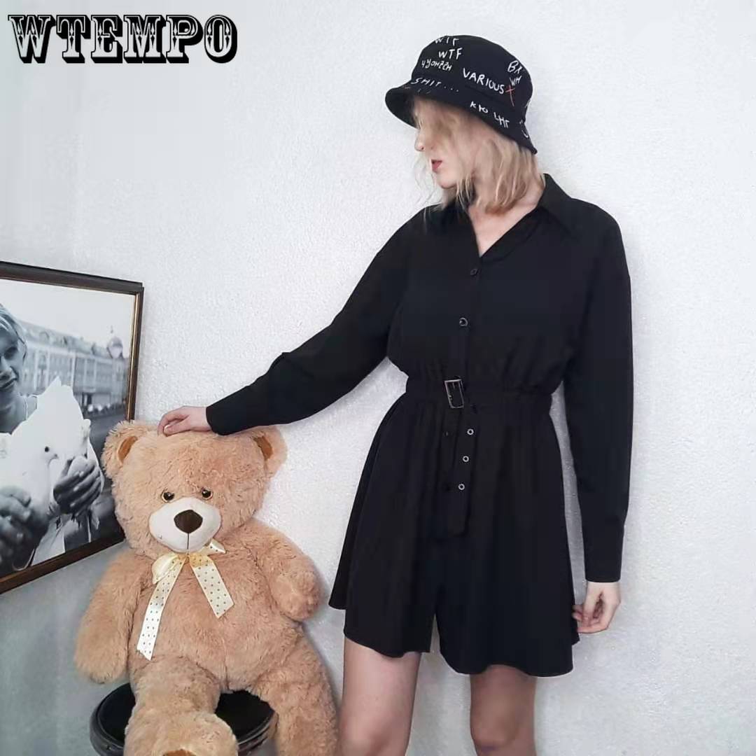 Women Sexy Shirt Dress Slim Single Breasted Long Sleeve Dress OL Style Plus Size Black Dress