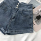 High Waist Denim Shorts Female Summer Korean Version of Ins Retro Metal Chain Design Sense A-line Wide-leg Pants