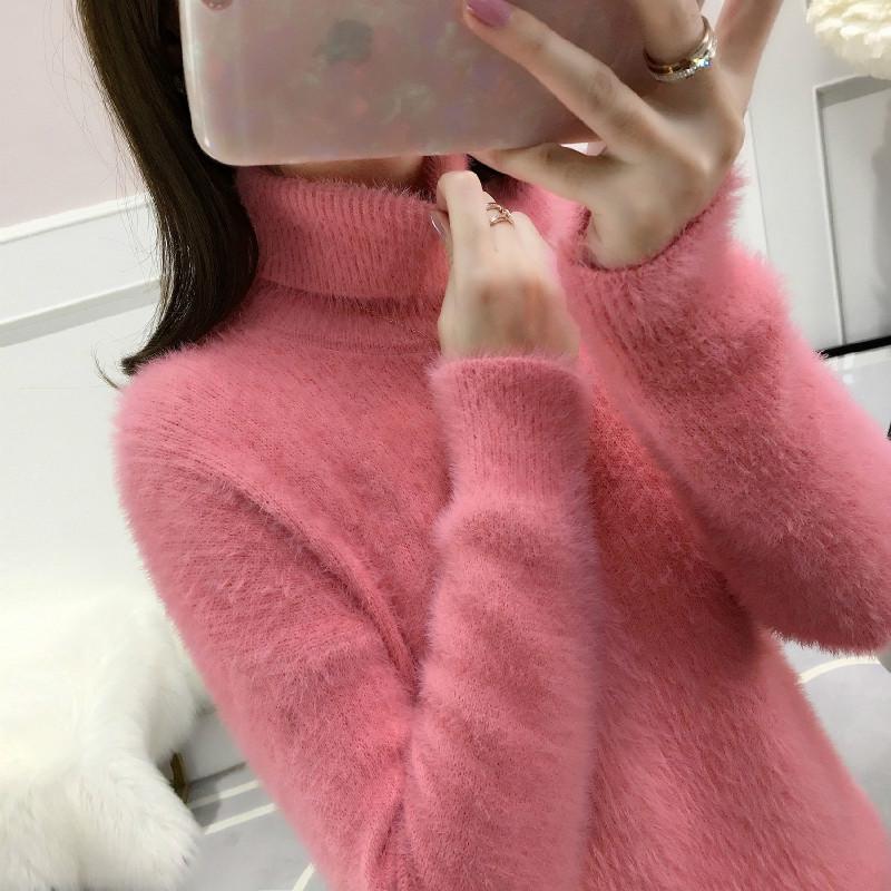 Pofulove furry comfortable mink velvet Korean version of the pullover top turtleneck sweater women
