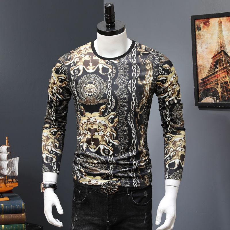 Autumn and winter long-sleeved T-shirt sweater men's personality 3D printed round neck T-shirt