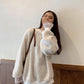 Pofulove Plus Velvet Thickened Lamb Sweater Sweater Women Loose Coat Winter Fake Two Lace Christmas