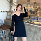 XXXXL Plus Size Women's Clothing Chain Sexy Babes Sling Dress Hollow Out Strapless Long Sleeve V-neck Black Skirt