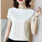 Women Satin Blouse High-end Fashion Short Sleeve Silky Temperament T Shirt Casual Tops