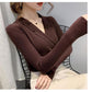V-neck bottoming sweater women's inner wear spring and autumn self-cultivation outer wear solid color button long-sleeved pullover sweater