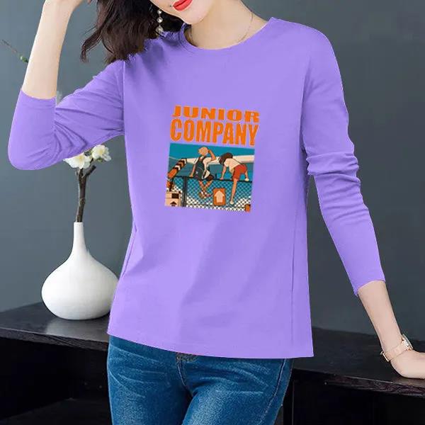 Spring Women T-shirt Holiday Beach Print Long Sleeve Pullover Casual Loose Shirt Boutique Bottoming Shirt