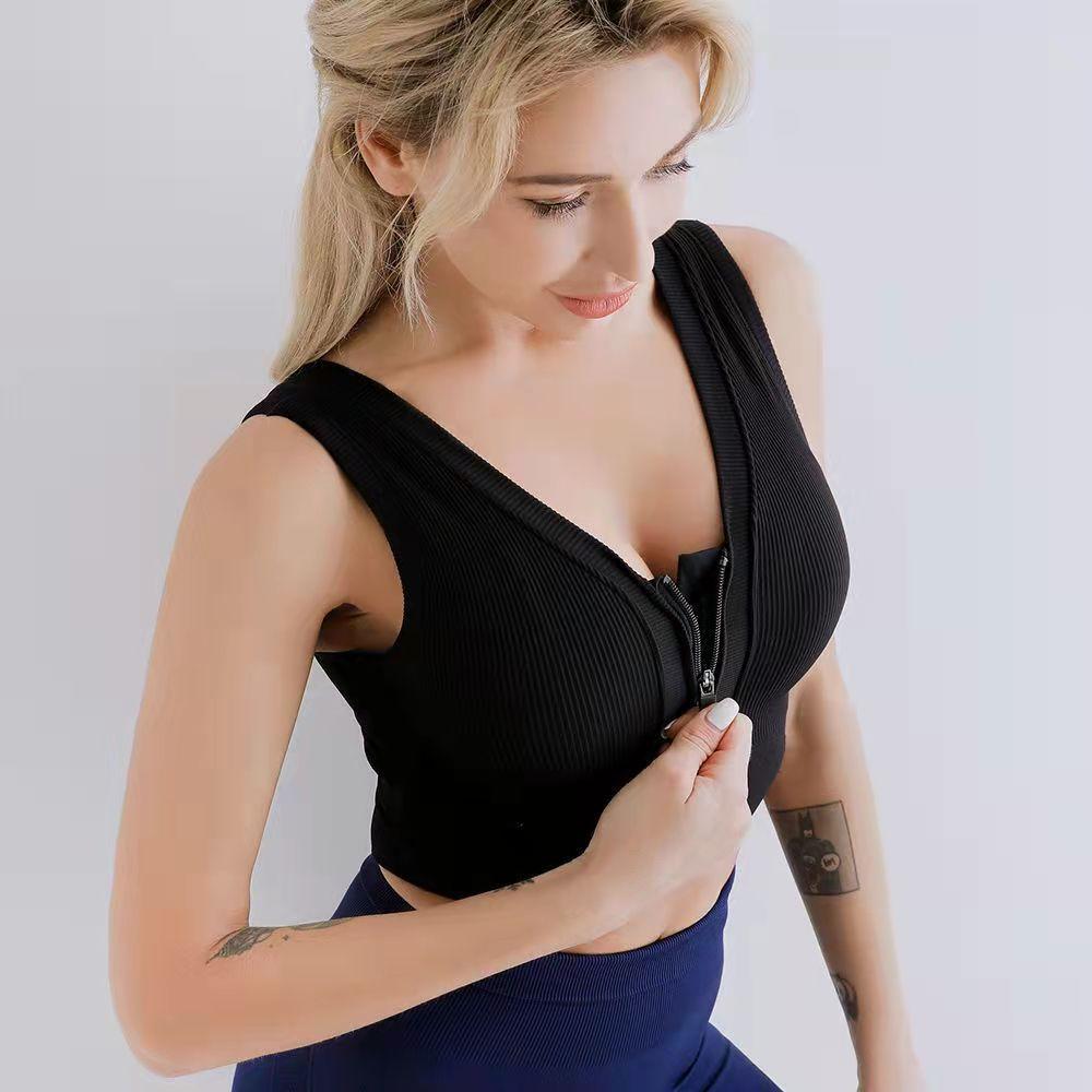 Zip-up Bra Sports Bra Women's Shock-proof Gather Anti-sag Vest Gym Fitness Bra Quick-dry Yoga Bra Wear Gym Vest Push Up Bra Top
