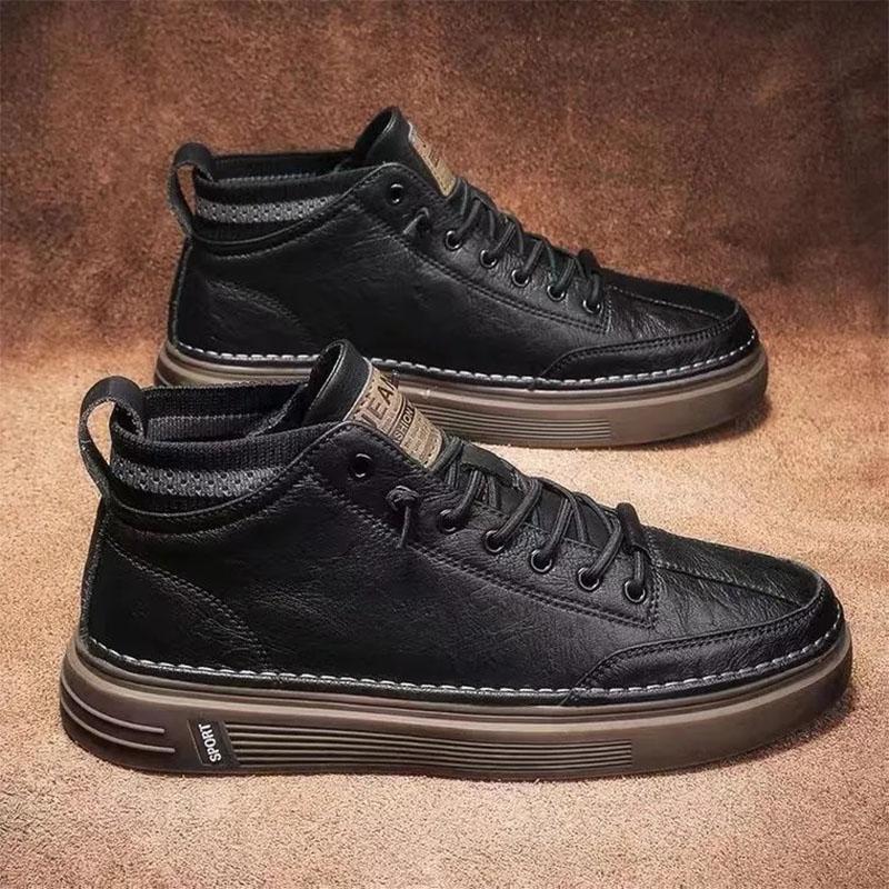Men's Leather Shoes Spring Black Plate Shoes High Top Casual Leather Shoes Formal Business Shoes Boys Lace-up Shoes
