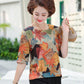 Mom's Summer Thin Section Age-reducing Top Women's Ice Silk T-shirt Loose Fashion Printing Five-point Sleeve Top Women