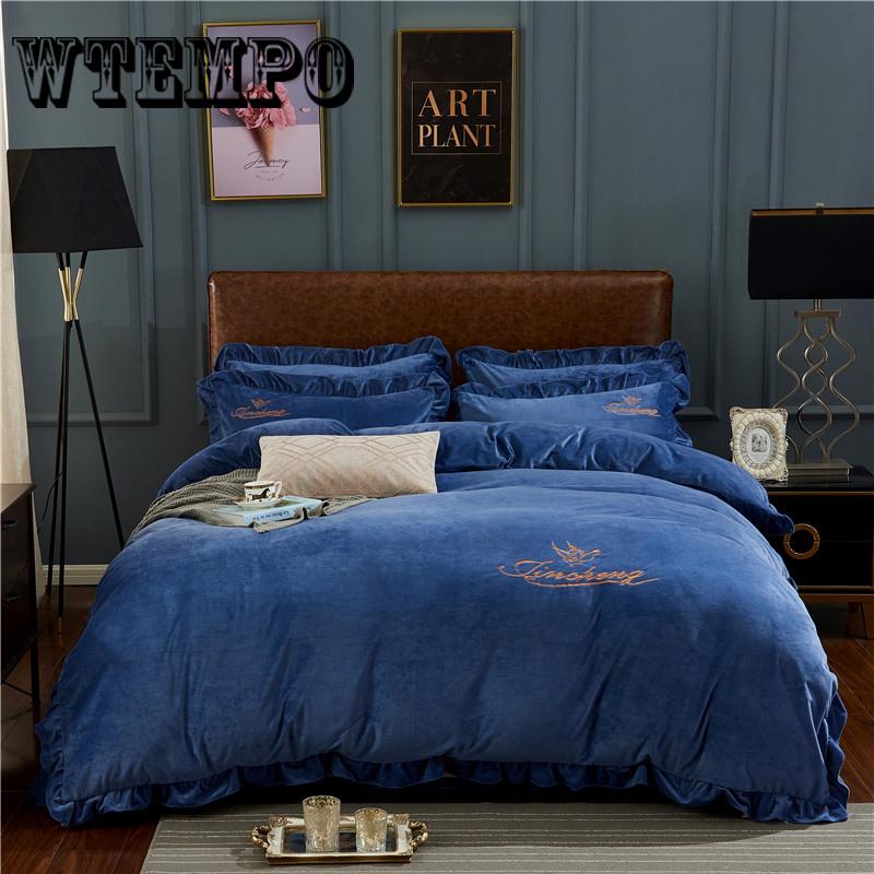 4pcs King Queen Size Home Textile Winter Bedding Set Warm Christmas Bed Linen Duvet Cover Set
