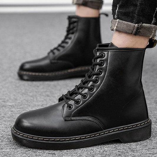 Men High-top Martin Boots British Style Couple Breathable Work Boots All-match Waterproof Thick Bottom Outdoor Shoes Autumn Winter