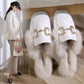Women's Autumn and Winter Furry Fashion Cotton Slippers with Slippers Indoor and Outdoor Casual Flat Shoes Soft Shoes