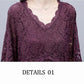Women Solid Color Lace Long Sleeve V-neck Dress Spring and Autumn Large Size Loose Knee-length Size M-XXXXXL