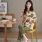 Cotton Pajamas Set for Women Long Sleeve Pyjamas Suit Spring Autumn Sleepwear Casual Loose Home Wear Pullover Round Neck Nightwear Cute Tops and Pants