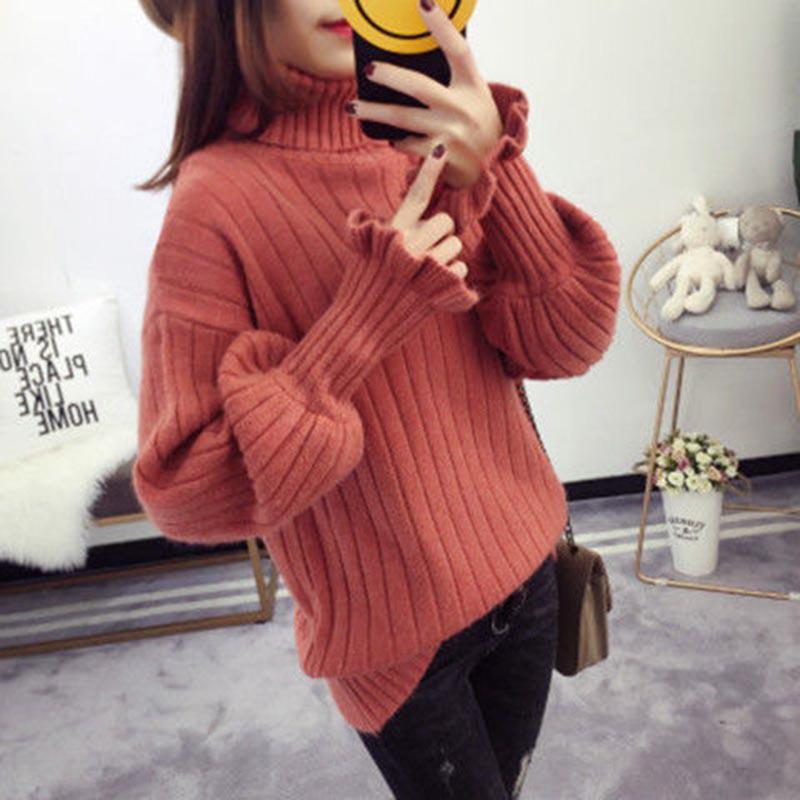 Women Sweaters and Pullovers High Collar Pullover Knitted Sweater Bottoming Shirt Sleeve for Women