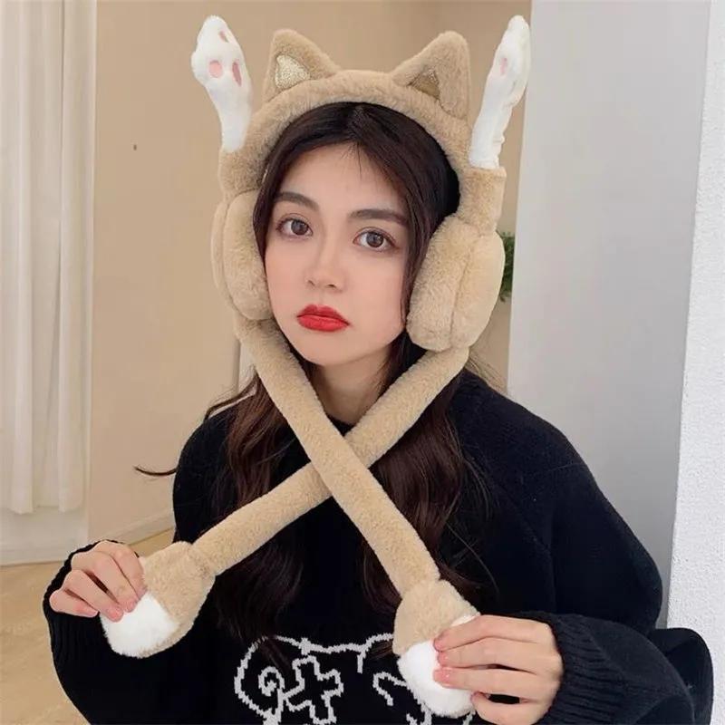 Removable Earmuffs for Womens Winter Cute Cat Claw Warm Ear Muffs Cartoon Cat Ears Plush Earflap Windproof Ear Protection Earlap Cover Antifreeze