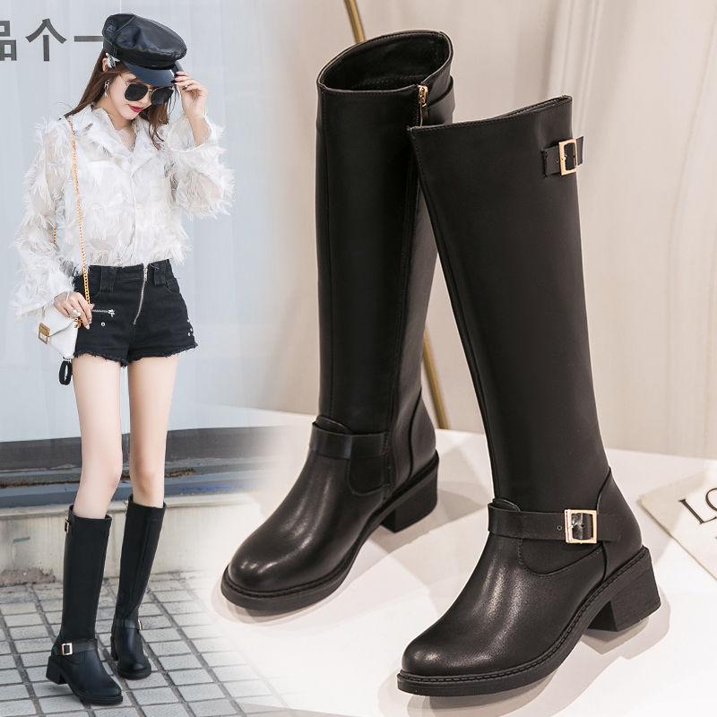 Knight boots women's boots autumn and winter leather boots high heel boots trend snow boots