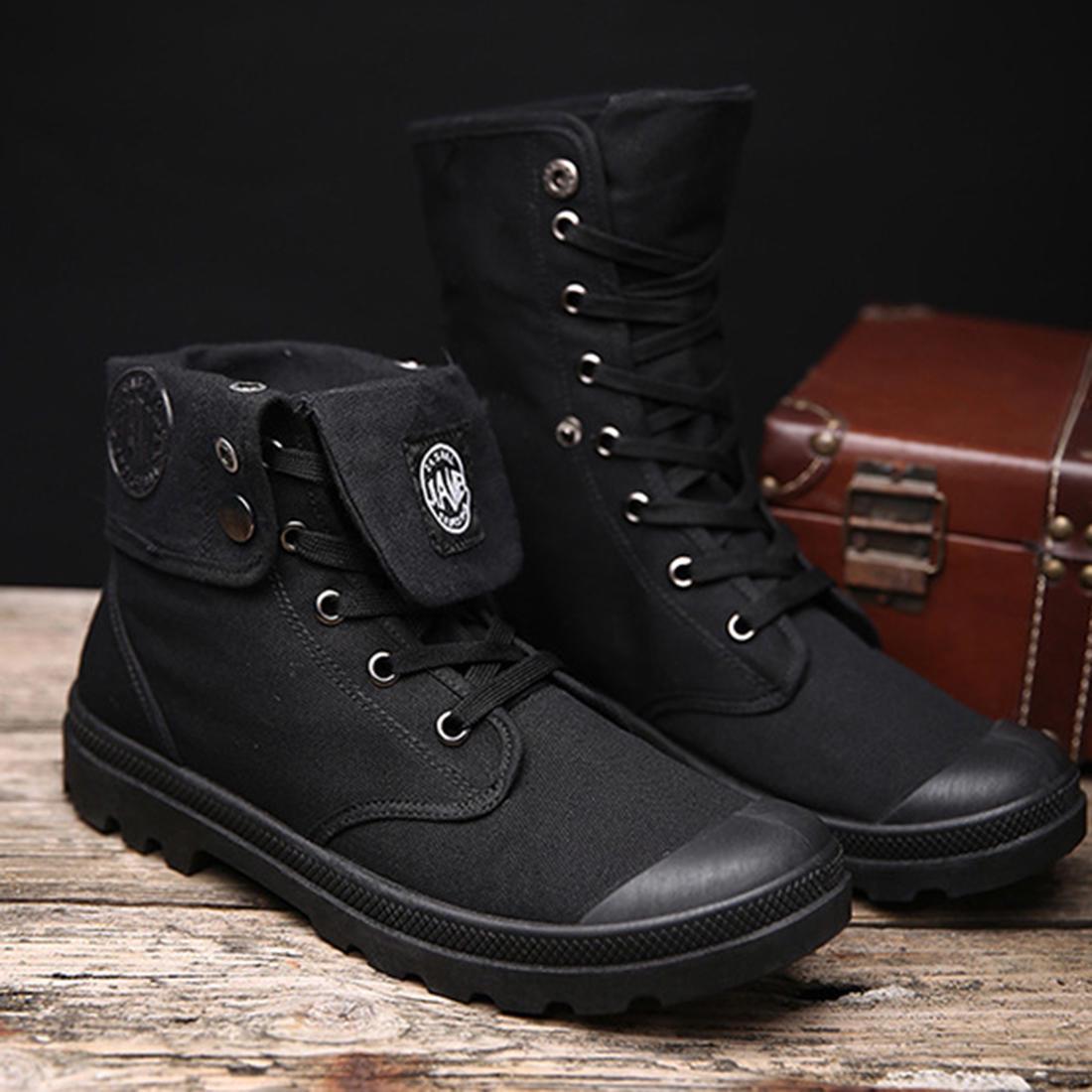 FashionCloth Men Simple Style Fashion High Military Ankle Shoes Leather Single Lace Up Rivet Boots