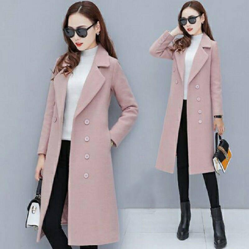 2019 Autumn Winter Wool Women Blends Office Work Long Coats Fashion Lady Slim Lapel Long Sleeve Coat