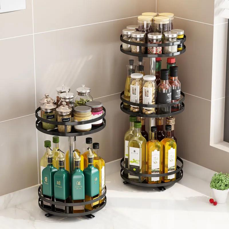 Multi-layer Spice Rack Kitchen Organizers Can Rotate Multi-function Corner Cabinet Countertop Bathroom Makeup Storage Shelf Closet Shelves Organizer