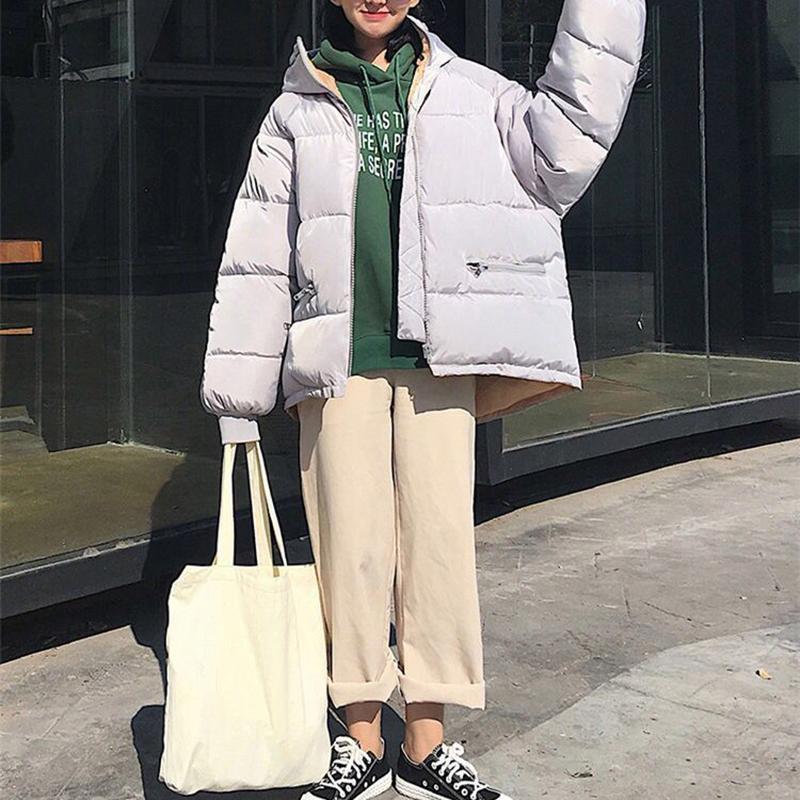 Large Size Loose Women's Hooded Padded Jacket Winter Solid Color Short Down Down Padded Jacket Thick Warm Jacket