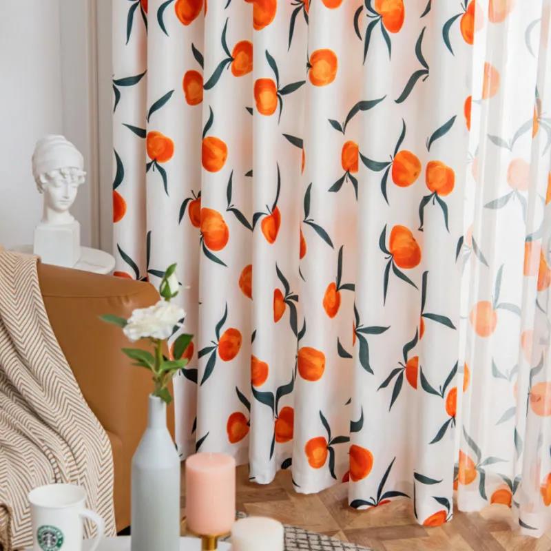 Rural Small Fresh Orange Curtain Fabric Shading Thick Windproof Dormitory Bay Window French Window Bedroom Home Curtain Screen