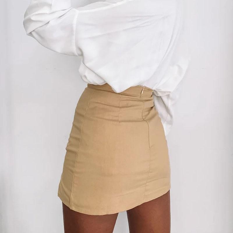 Women's Summer Mini Skirts Large Size Slim A-line Short Skirt High Waist Button Split Skirt Female Solid Color Club Hip Skirts