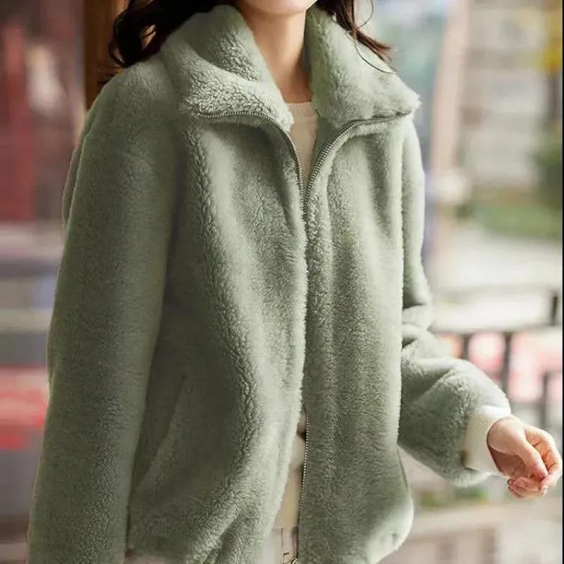 Spring Thick Coat Women's Double-sided Coral Fleece Warm Turtleneck Sweater Female Cardigan Zipper Fleece Jacket