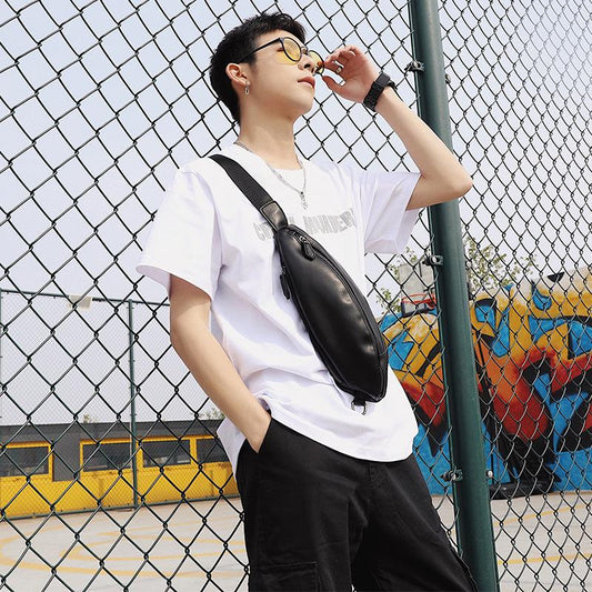 Chest Bag Men's Large Capacity Pu Leather Messenger Bag Outdoor Riding Sports Travel Shoulder Bag