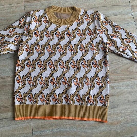 Autumn  Winter Jacquard Long-sleeved Round Neck Pullover Sweater Knit Sweater Women Loose Padded Bottoming Shirt