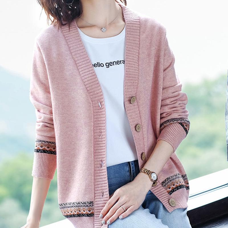 Autumn and Winter Style Korean Loose Knitted Cardigan Button Long-sleeved Sweater Fashion Coat Women