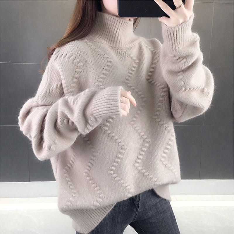 Autumn Winter Thick Sweater Women Knitted Ribbed Pullover Sweater Long Sleeve Turtleneck Jumper Soft Warm