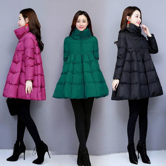 Large Size Cotton Padded Jacket Women's Winter Cloak with A Word Temperament Korean Version of Wild Thick Padded Jacket Mid-length