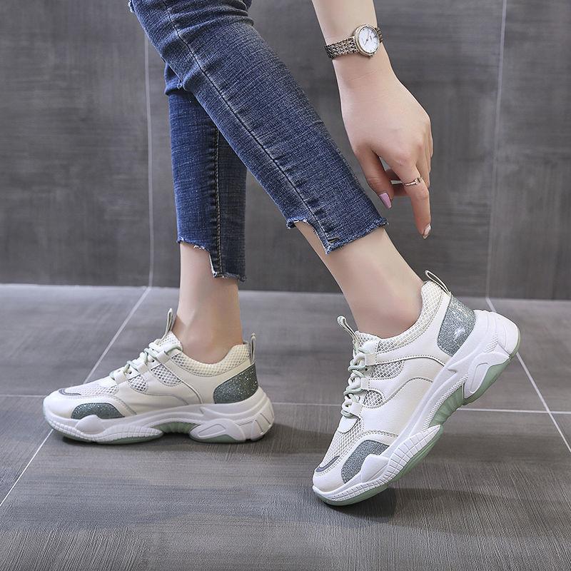 Sports Shoes Women Spring All-match Thick-soled Breathable Casual Shoes Mesh Sports Shoes Comfortable and Light