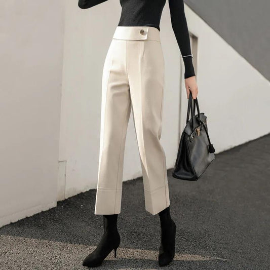 Woolen High-waist Straight-leg Pants Women's Autumn and Winter Fashion Loose and Thin Casual Cigarette Pants Nine-point Suit Pants