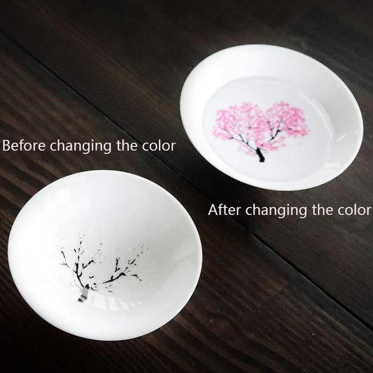 Japanese Cold Color Changing Cup, Cherry Wine Glass, Peach Blossom Cup, Ceramic Wine Glass, Sake Cup, Cold Change