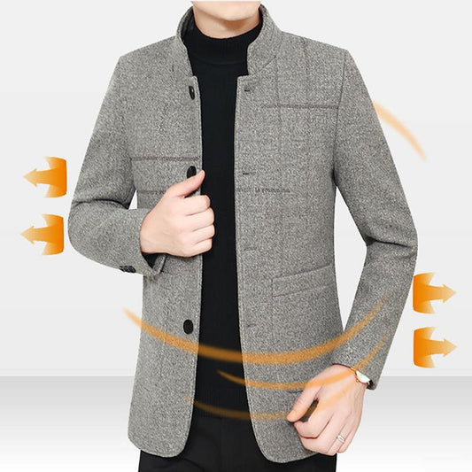 Men's Woolen Jacket Stand Collar Middle-aged Slim Casual Business Jacket Thickened Plus Size Dad Outfit