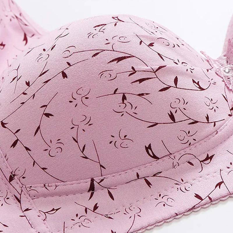 Printing Large Size Bra Thin Section No Steel Ring Ladies Beauty Back Bra Receiving Breast Bra Gathering Anti-sagging Underwear